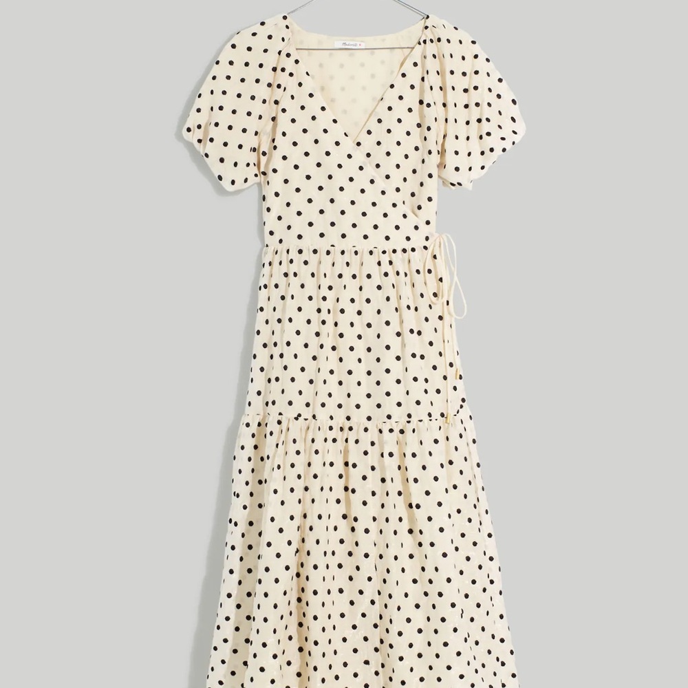 Madewell‎ Tiered Puff-Sleeve Midi Wrap Dress in Dot